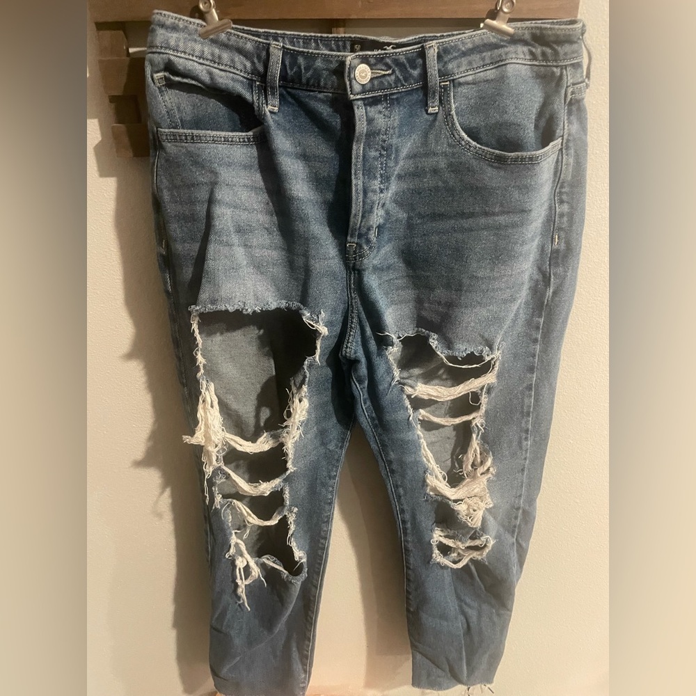 Hollister Ultra Vintage Straight Jeans Dark Blue Distressed Jeans Size 5
